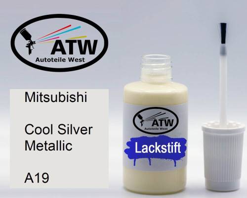 Mitsubishi, Cool Silver Metallic, A19: 20ml Lackstift, von ATW Autoteile West.